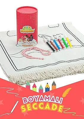 Çocuklara Özel Yıkanabilir Boyamalı Seccade Seti Kırmızı - 9
