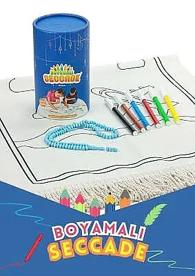 Çocuklara Özel Yıkanabilir Boyamalı Seccade Seti - Mavi - 2