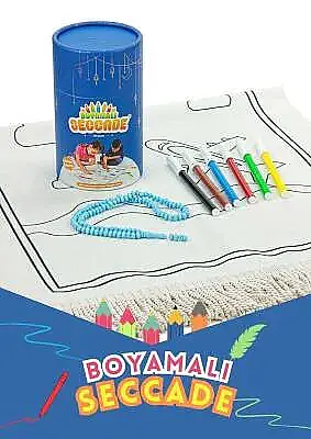 Çocuklara Özel Yıkanabilir Boyamalı Seccade Seti - Mavi - 2