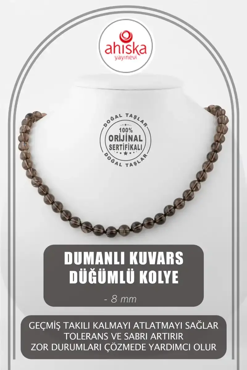 Dumanlı Kuvars 8 mm Düğümlü Doğal Taş Kolye
