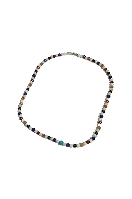 Dumanlı Kuvars Turkuaz Ay Taşı Ametsit Güneş Taşı Akik Kolye 4 mm Doğal Taş Kolye - Doğal Taş