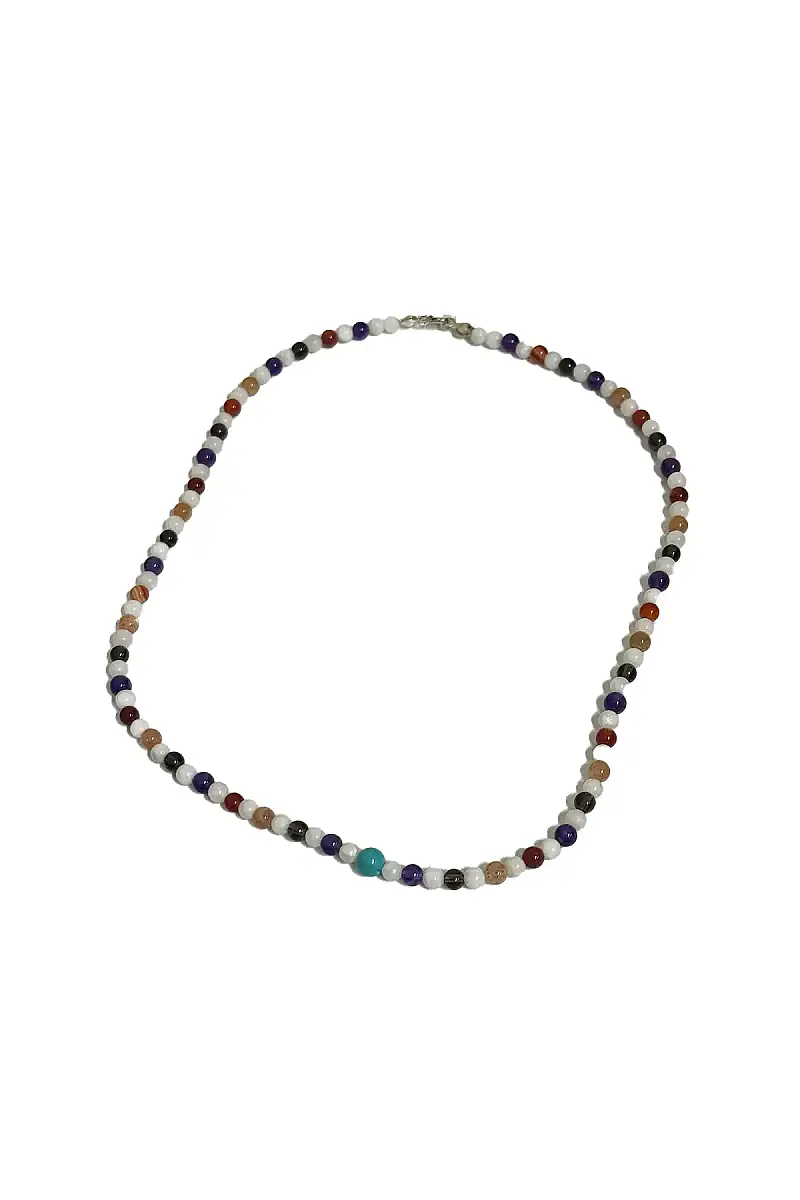 Dumanlı Kuvars Turkuaz Ay Taşı Ametsit Güneş Taşı Akik Kolye 4 mm Doğal Taş Kolye - 1