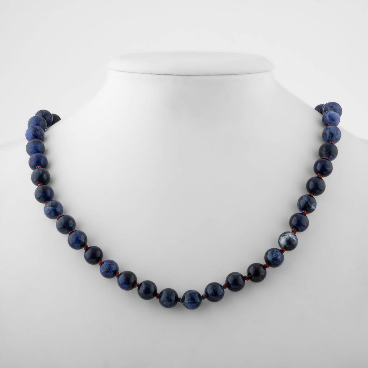 Dumortierit 8 mm Düğümlü Doğal Taş Kolye - 1