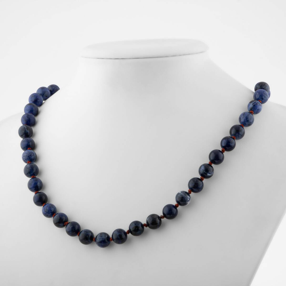 Dumortierit 8 mm Düğümlü Doğal Taş Kolye - 3