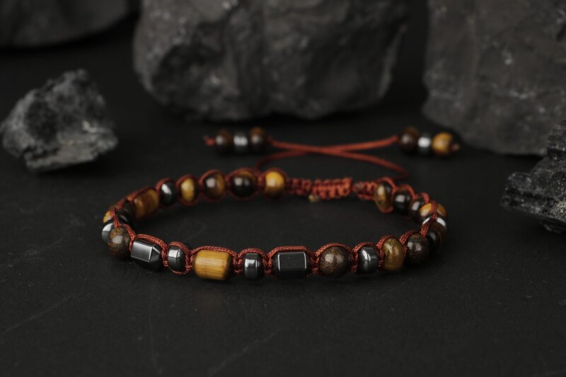 Egemen Kaplan Gözü-Hematit Doğal Taş Erkek Bileklik - Doğal Taş