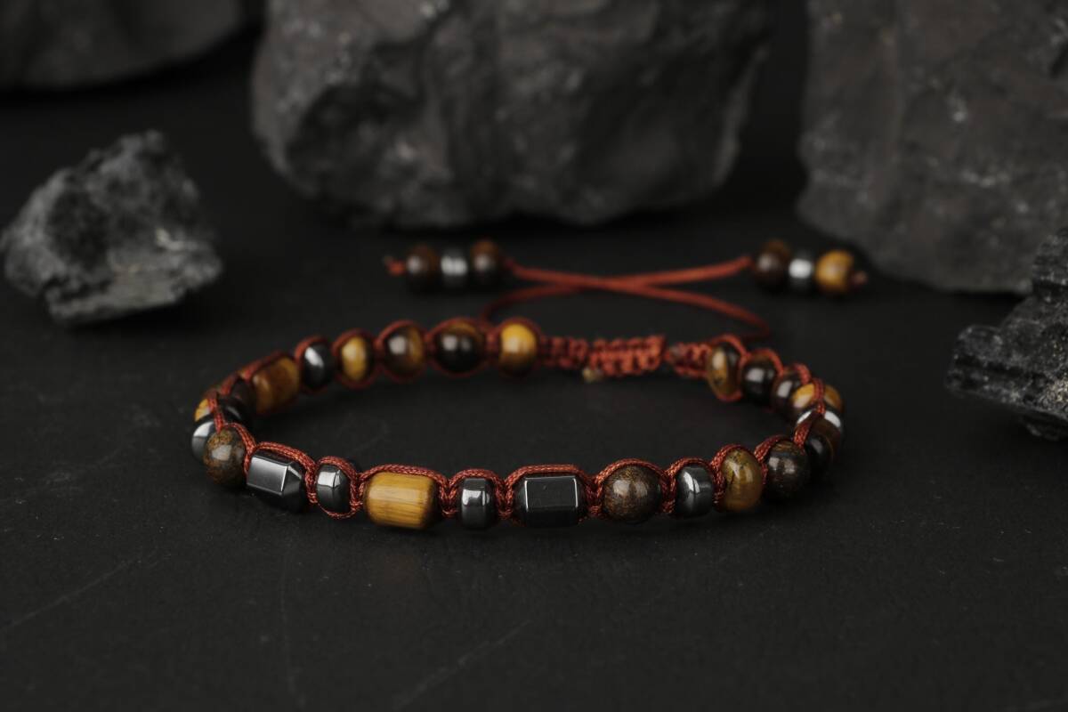 Egemen Kaplan Gözü-Hematit Doğal Taş Erkek Bileklik - 1