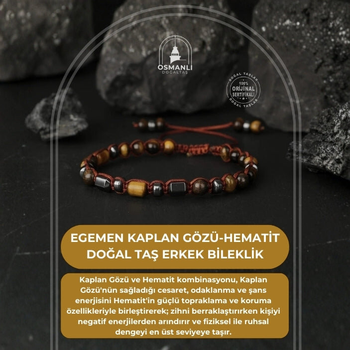 Egemen Kaplan Gözü-Hematit Doğal Taş Erkek Bileklik - 2