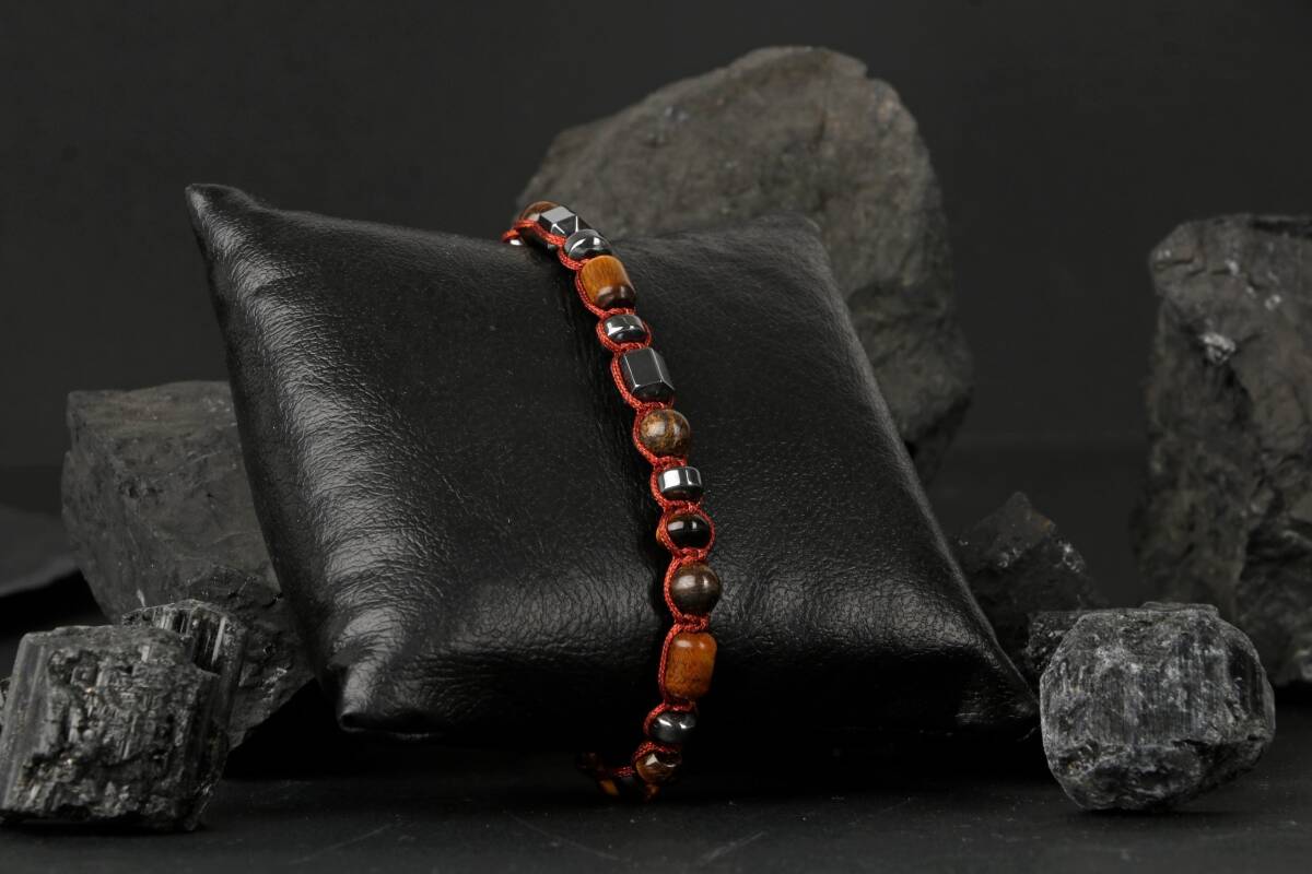 Egemen Kaplan Gözü-Hematit Doğal Taş Erkek Bileklik - 3