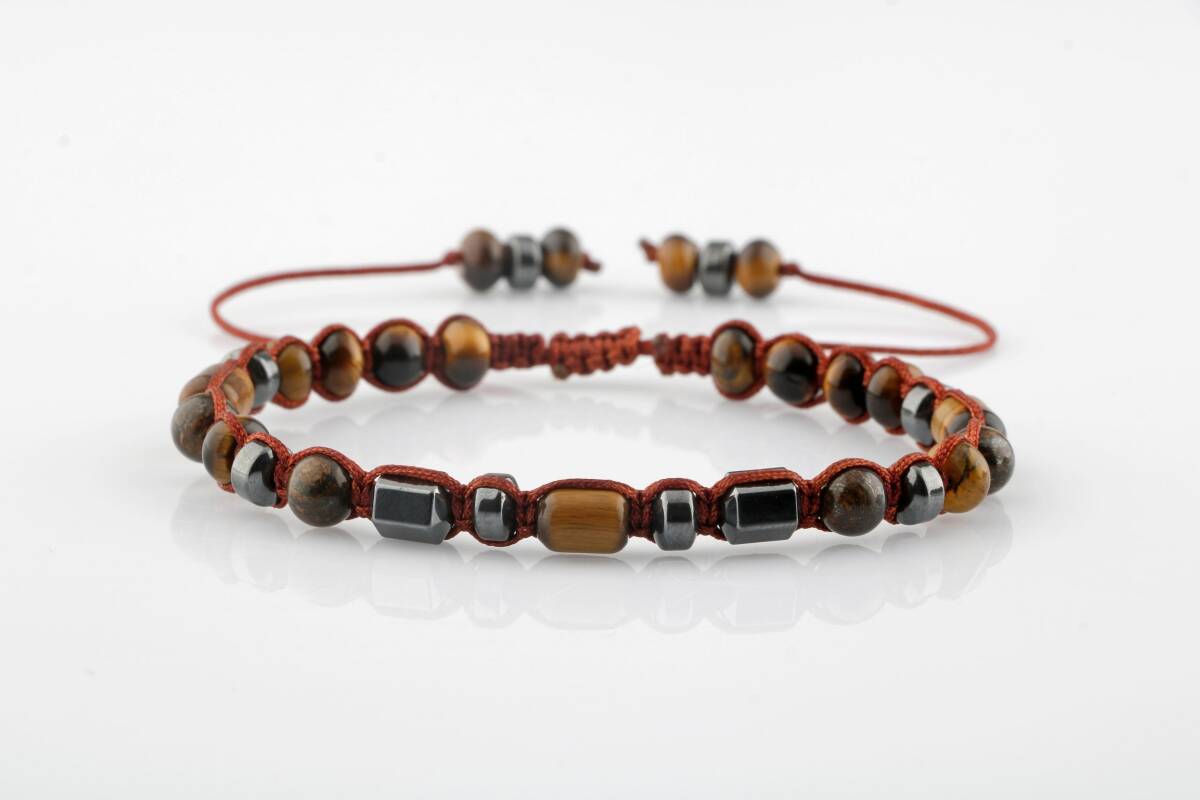 Egemen Kaplan Gözü-Hematit Doğal Taş Erkek Bileklik - 6