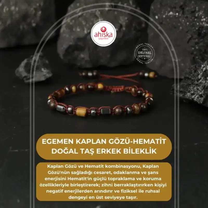 Egemen Kaplan Gözü-Hematit Doğal Taş Erkek Bileklik