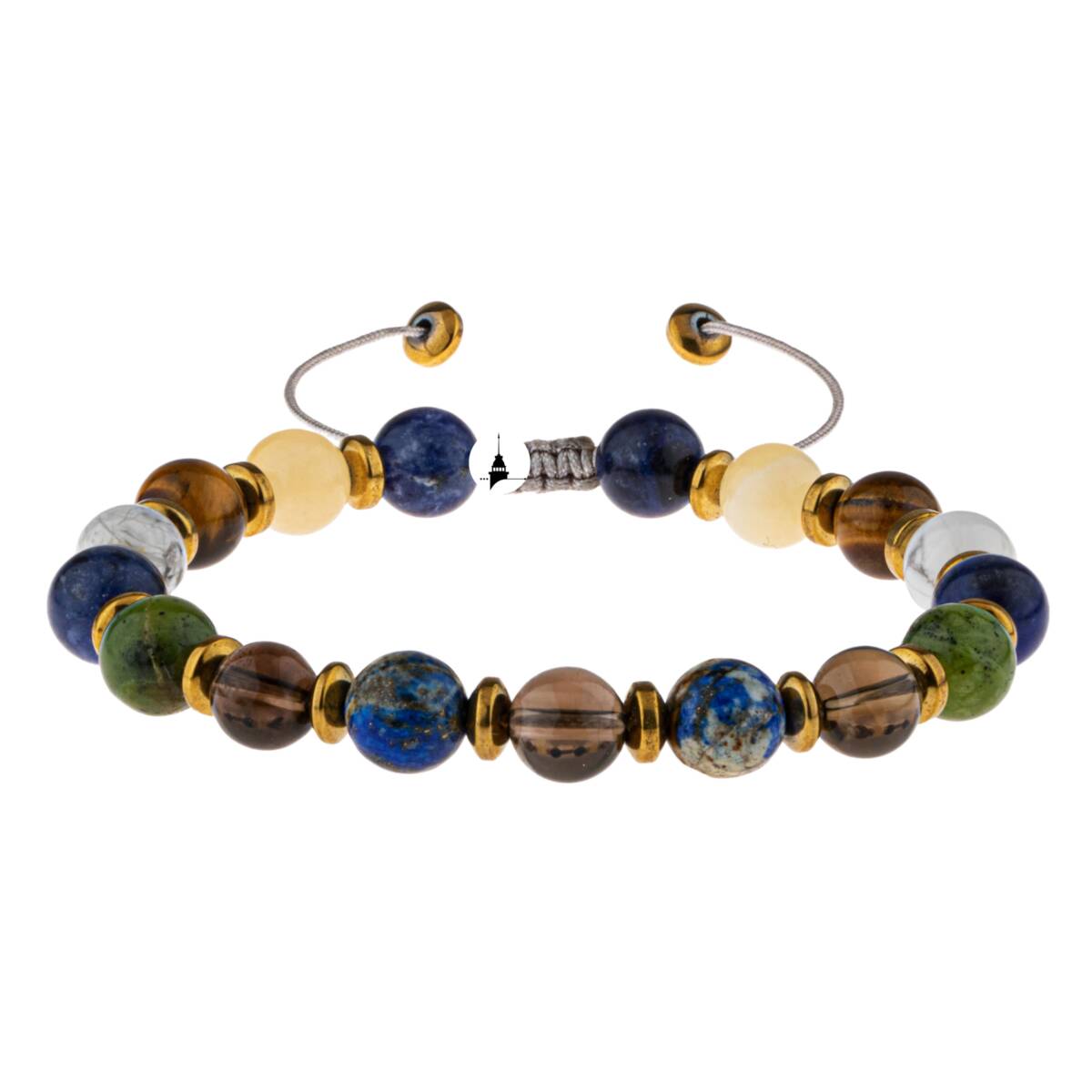 Erkek Öğrenci Doğal Taş Bileklik-Sodalit-Kalsit-Kaplan Gözü-Havlit-Yeşim-Dumanlı Kuvars-Lapis Lazuli-Hematit - 6