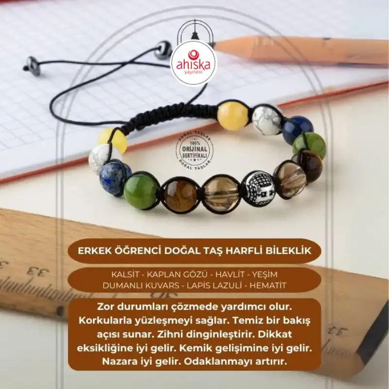 Erkek Öğrenci Doğal Taş Harfli Bileklik