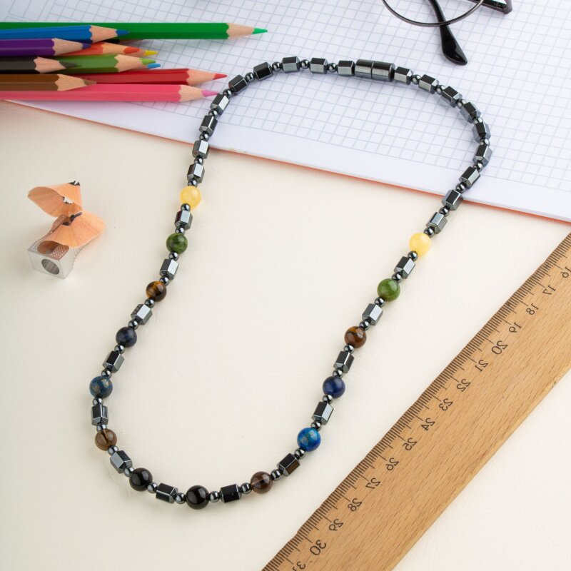 Erkek Öğrenci Hematit Doğal Taş Kolye - Doğal Taş