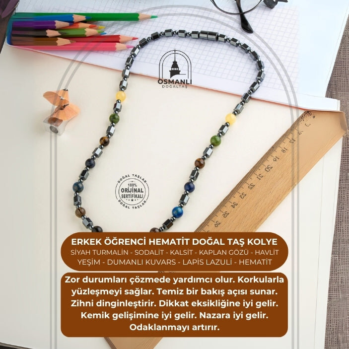 Erkek Öğrenci Hematit Doğal Taş Kolye - 2