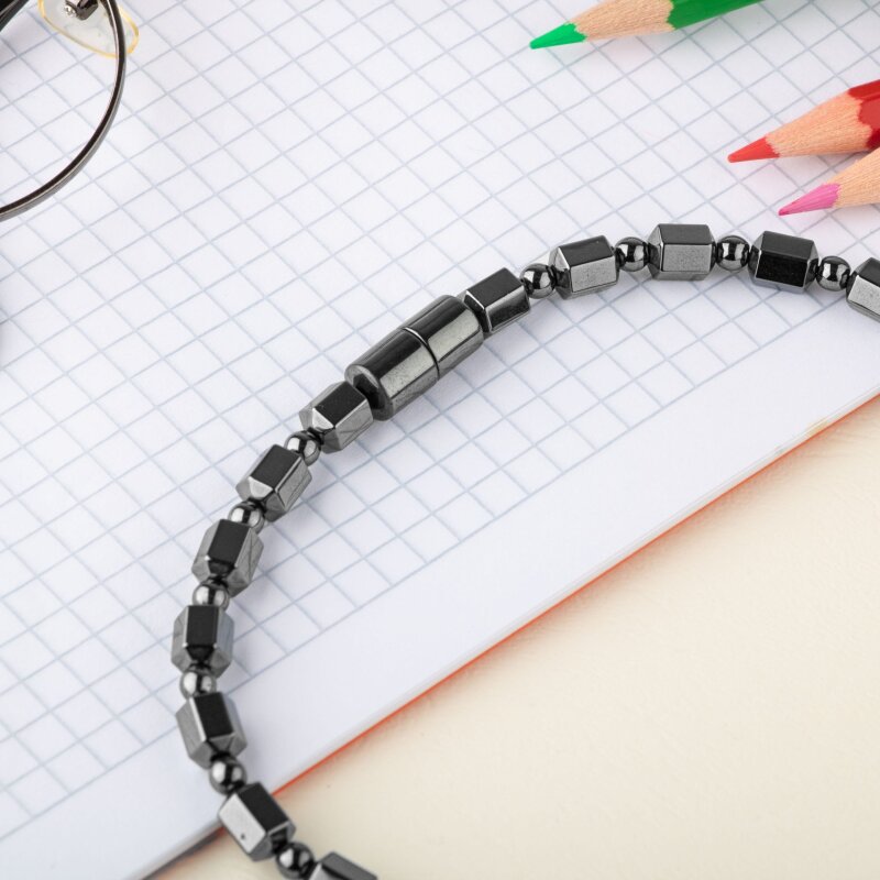 Erkek Öğrenci Hematit Doğal Taş Kolye - 5