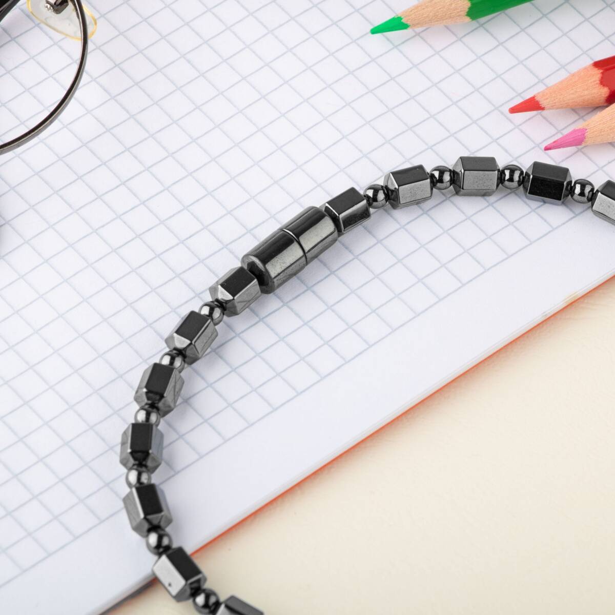 Erkek Öğrenci Hematit Doğal Taş Kolye - 5