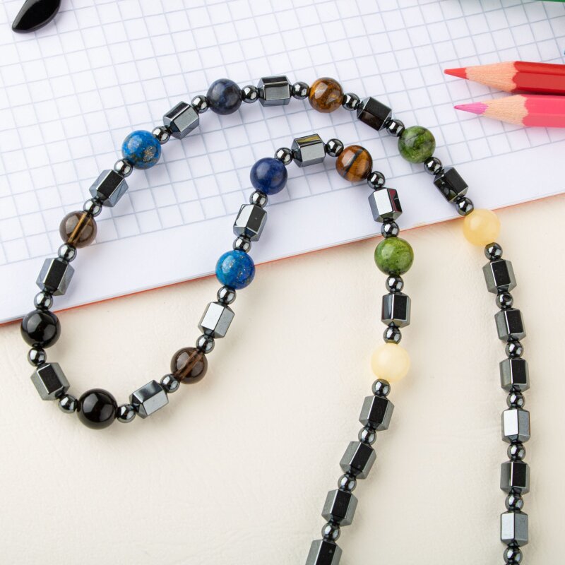 Erkek Öğrenci Hematit Doğal Taş Kolye - 6