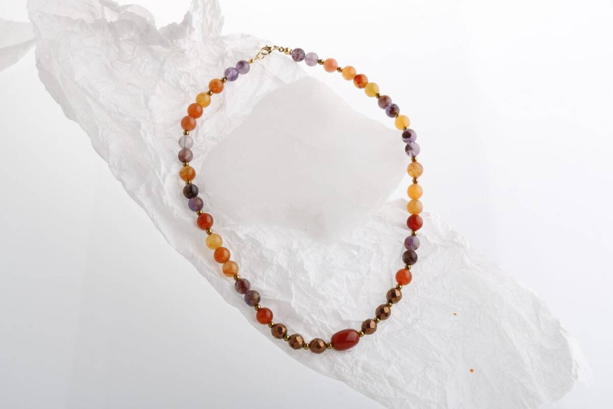 Eylül, Karnelyan Akik Ametist Doğal Taş Kolye - 2