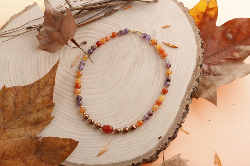 Eylül, Karnelyan Akik Ametist Doğal Taş Kolye - 3