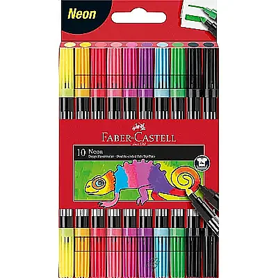 Faber Castell Neon Yıkanabilir Keçeli Kalem 10 Lu Çift Taraf Uçlu - Faber Castell