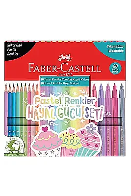 Faber Keçeli Kalem 10 + 10 Kuru Boya Pastel - 2