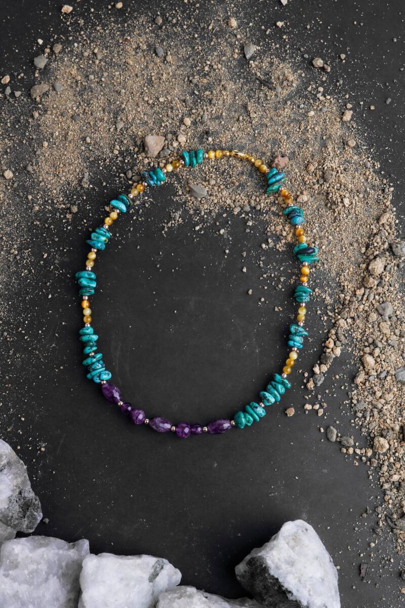 Farida, Firuze Ametist Sarı Kaplangözü Kolye - 2