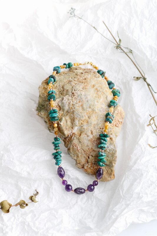 Farida, Firuze Ametist Sarı Kaplangözü Kolye - 3