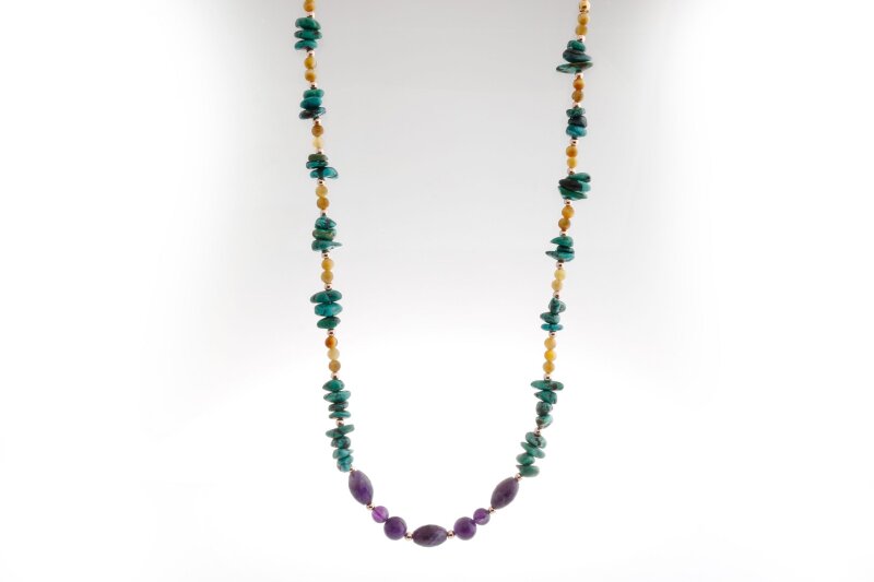 Farida, Firuze Ametist Sarı Kaplangözü Kolye - 4