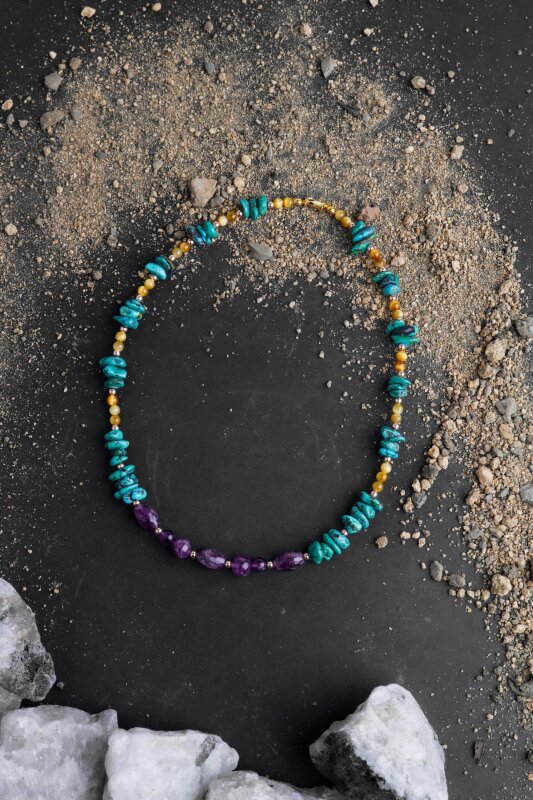 Farida, Firuze Ametist Sarı Kaplangözü Kolye - 5