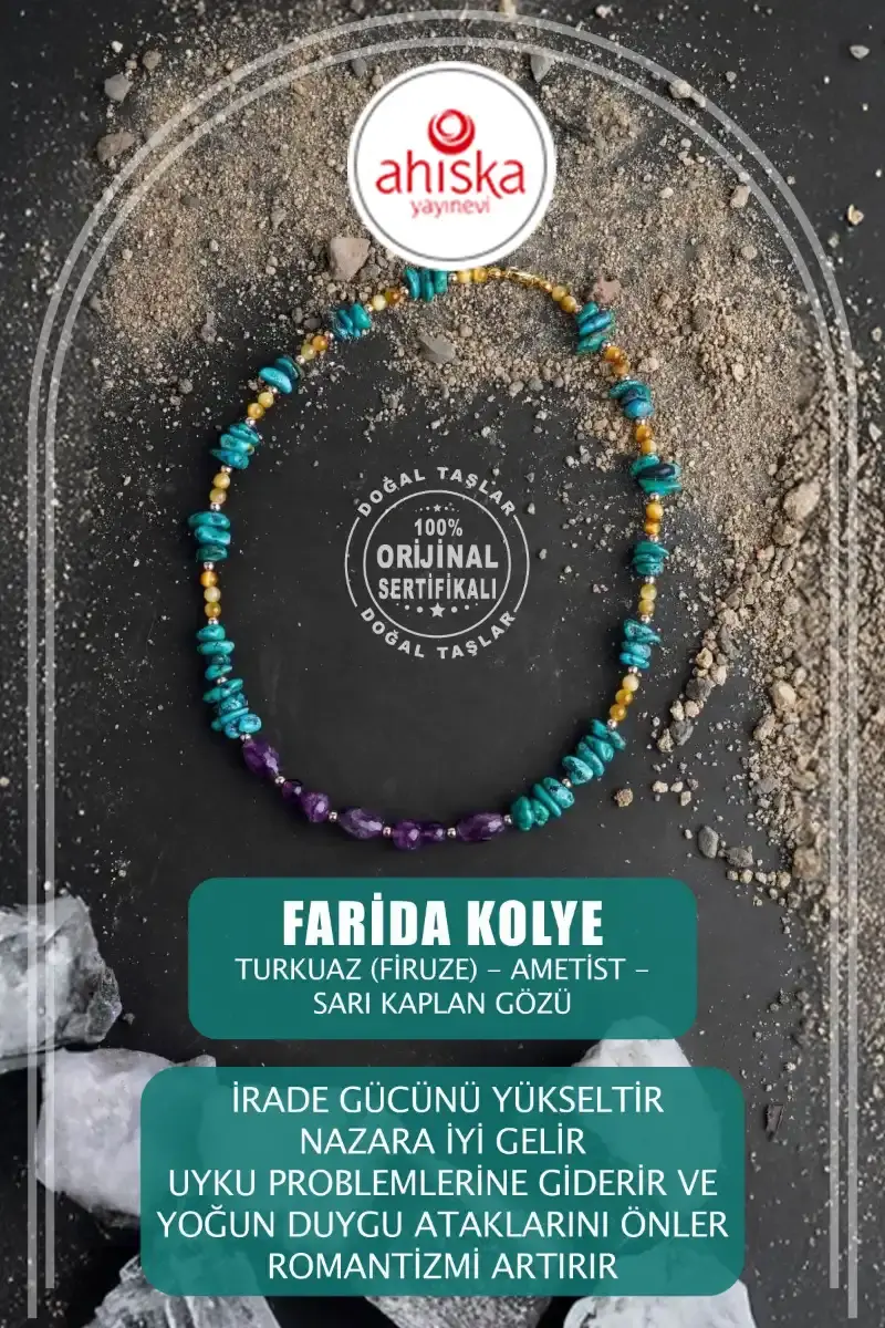 Farida, Firuze Ametist Sarı Kaplangözü Kolye