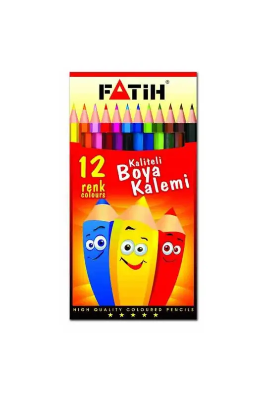 Fatih Karton Kutu Kuru Boya Kalemi 12 Renk Tam Boy - Fatih