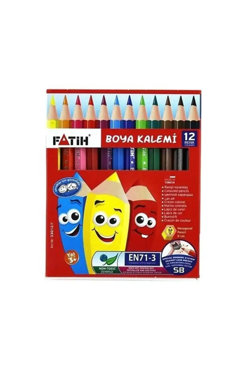 Fatih Karton Kutu Kuru Boya Kalemi 12 Renk Yarım Boy - 1