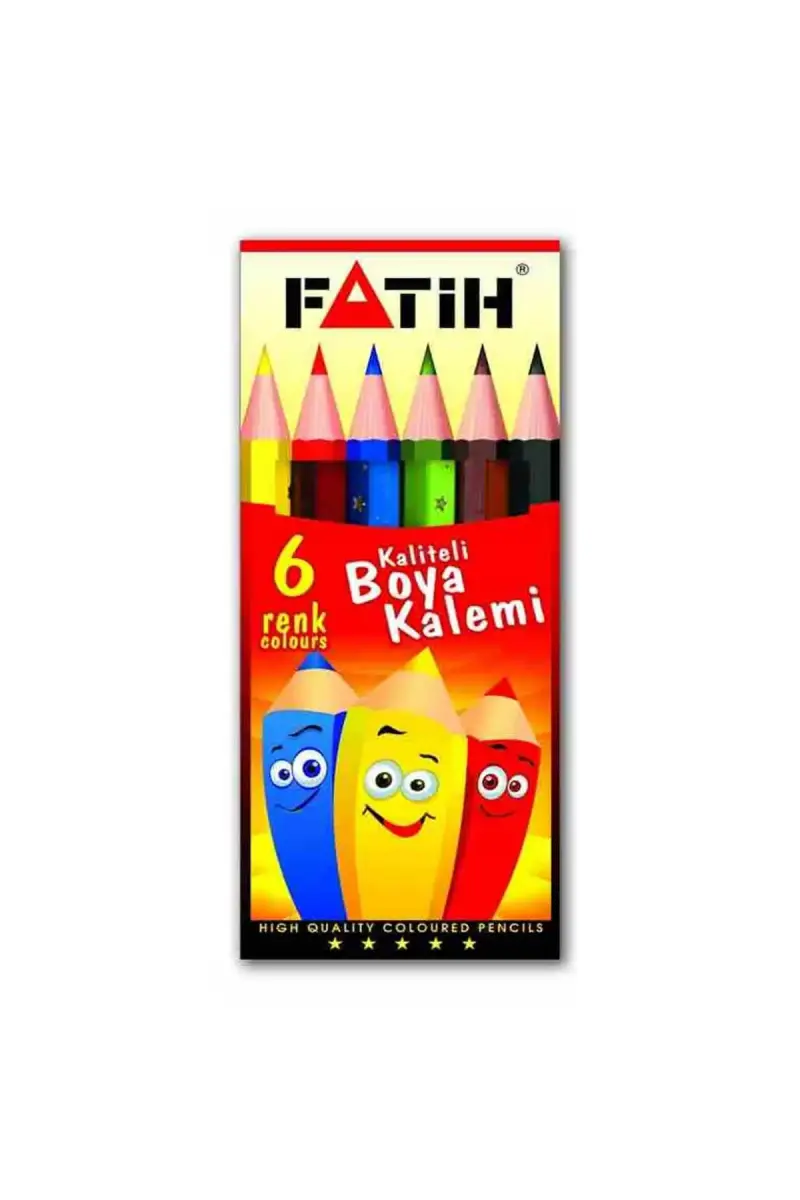 Fatih Karton Kutu Kuru Boya Kalemi 6 Renk Yarım Boy - 1