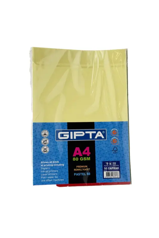 Gıpta Renkli Fotokopi Kağıdı Pastel Renk 50'Li - Gıpta