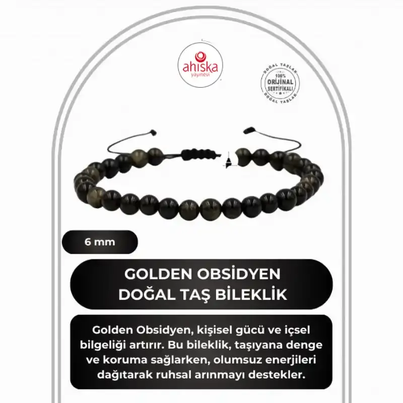 Golden Obsidyen 6mm Merdiven Kapama Doğal Taş Bileklik