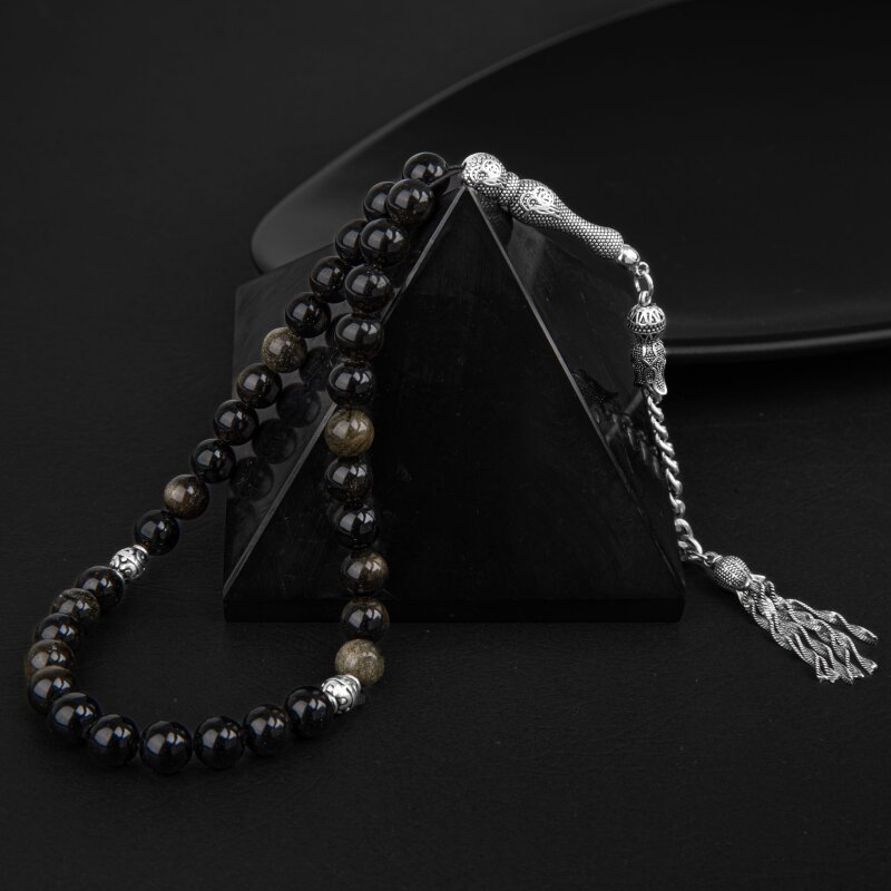 Golden Obsidyen Doğal Taş Tesbih 33lük - 8mm - Doğal Taş