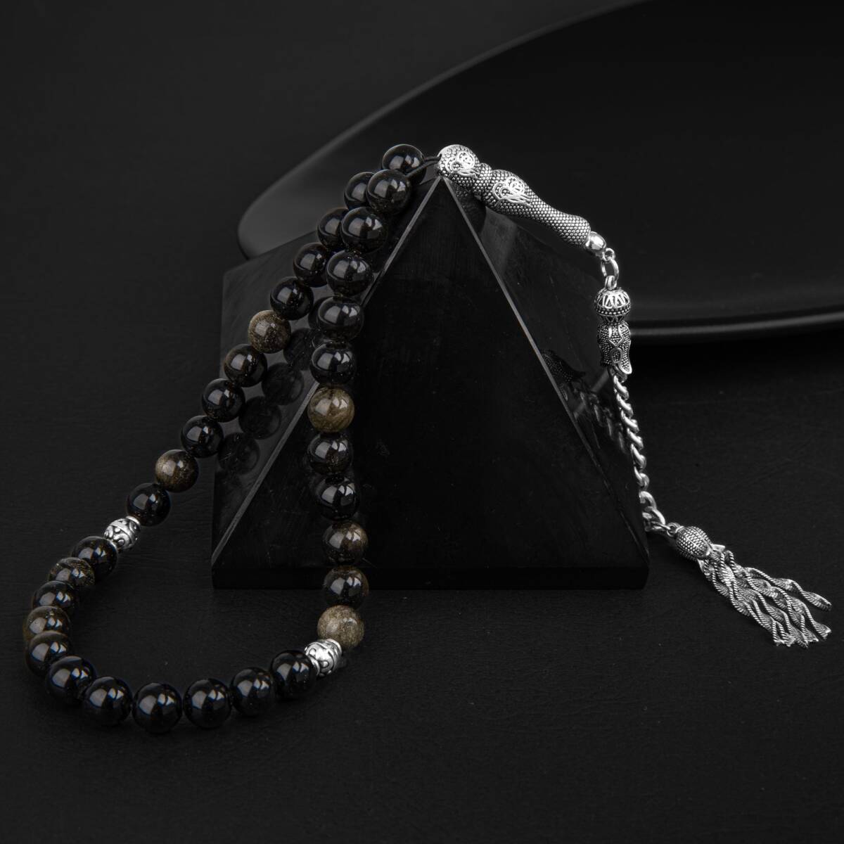 Golden Obsidyen Doğal Taş Tesbih 33lük - 8mm - 1
