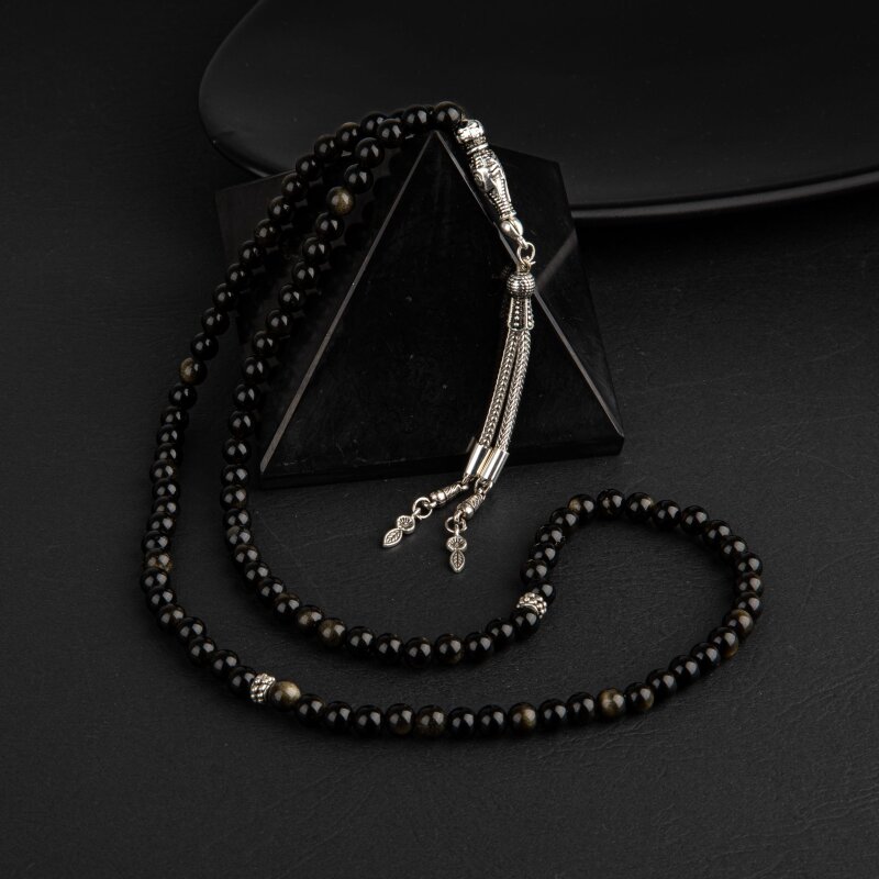 Golden Obsidyen Doğal Taş Tesbih 99luk - 6mm - 1