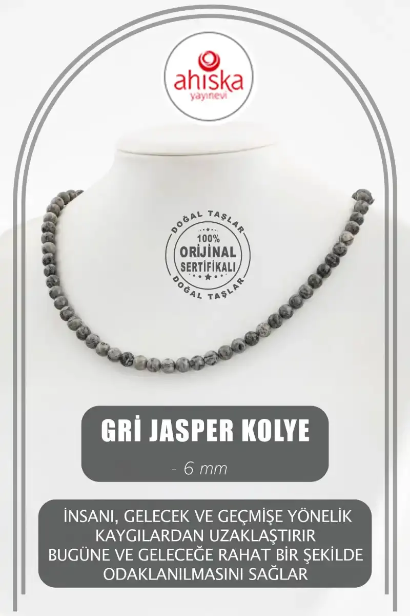 Gri Jasper 6 mm Dizi Doğal Taş Kolye