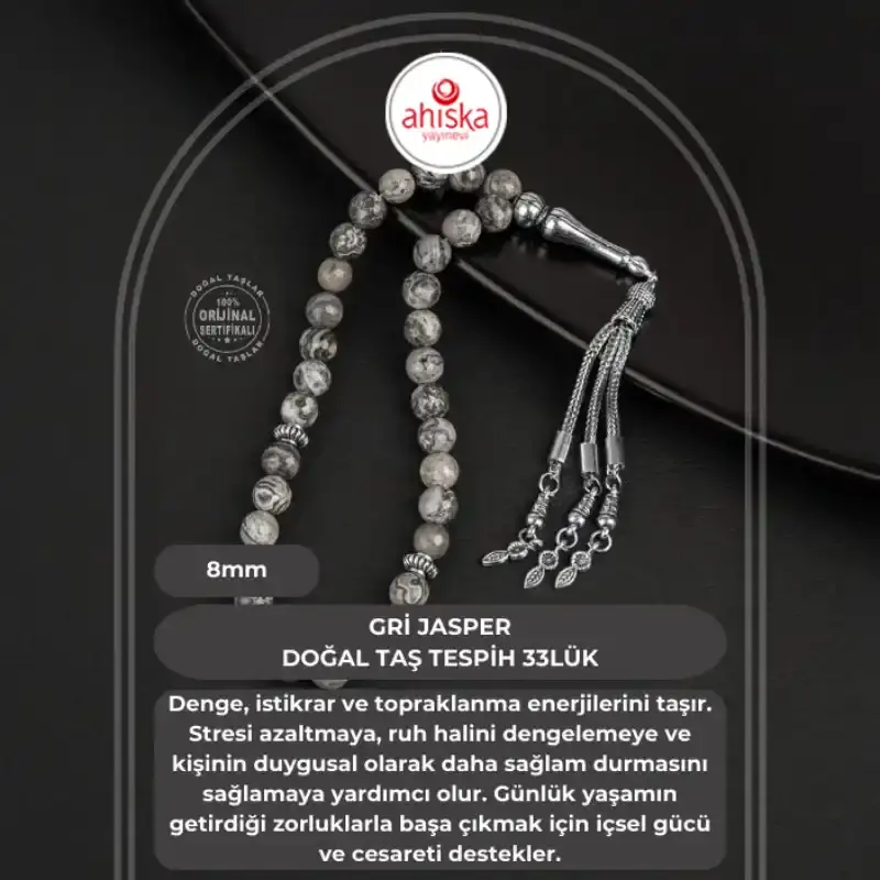 Gri Jasper Doğal Taş Tesbih 33lük - 8mm