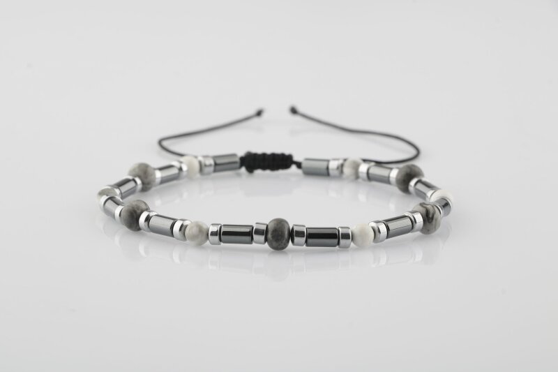 Gri Jasper-Hematit-Havlit Doğal Taş Bileklik - Doğal Taş