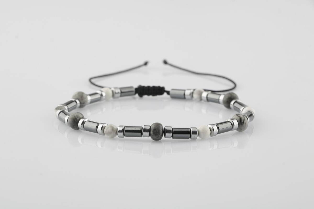 Gri Jasper-Hematit-Havlit Doğal Taş Bileklik - 1