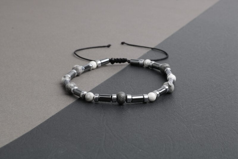 Gri Jasper-Hematit-Havlit Doğal Taş Bileklik - 2
