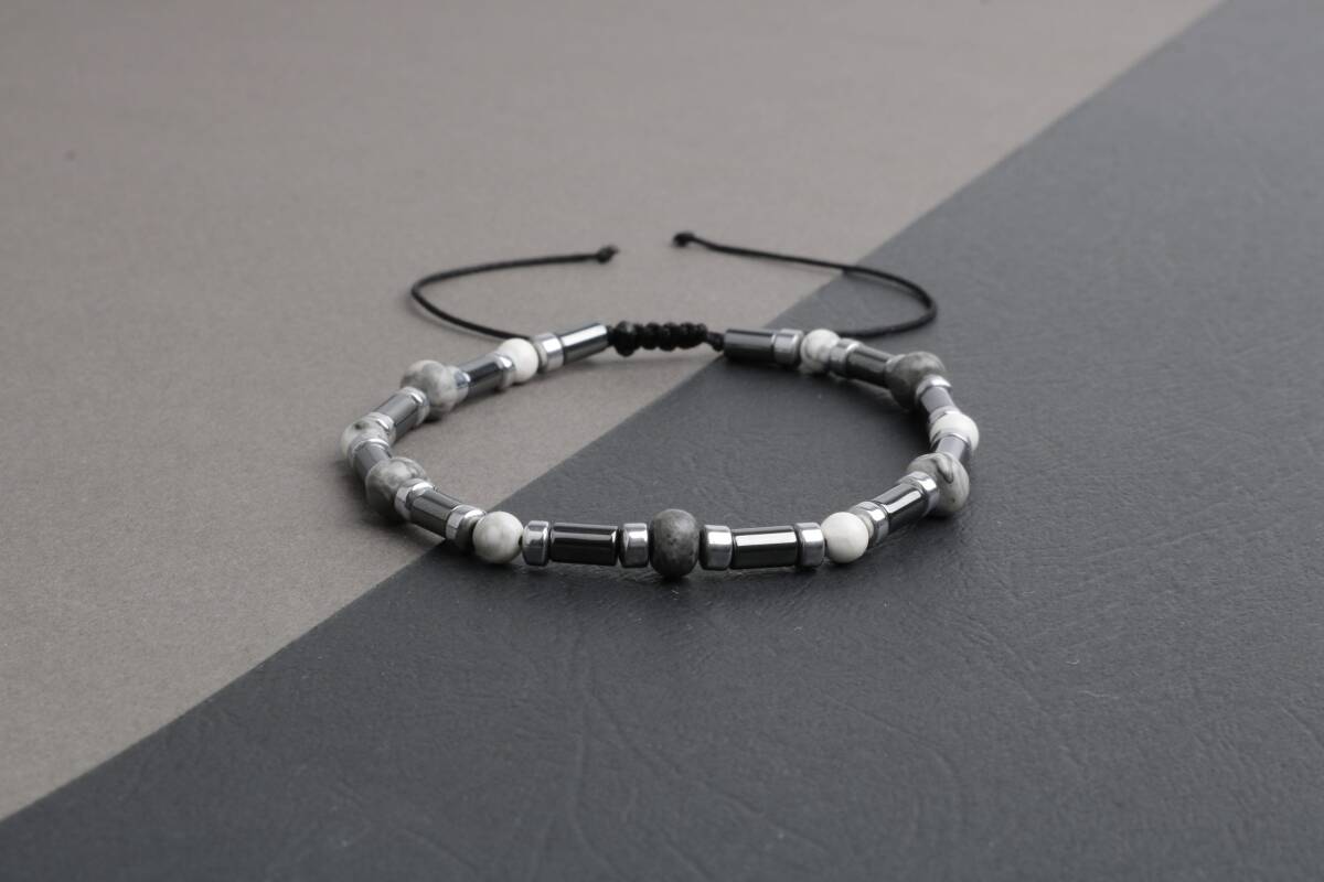 Gri Jasper-Hematit-Havlit Doğal Taş Bileklik - 2