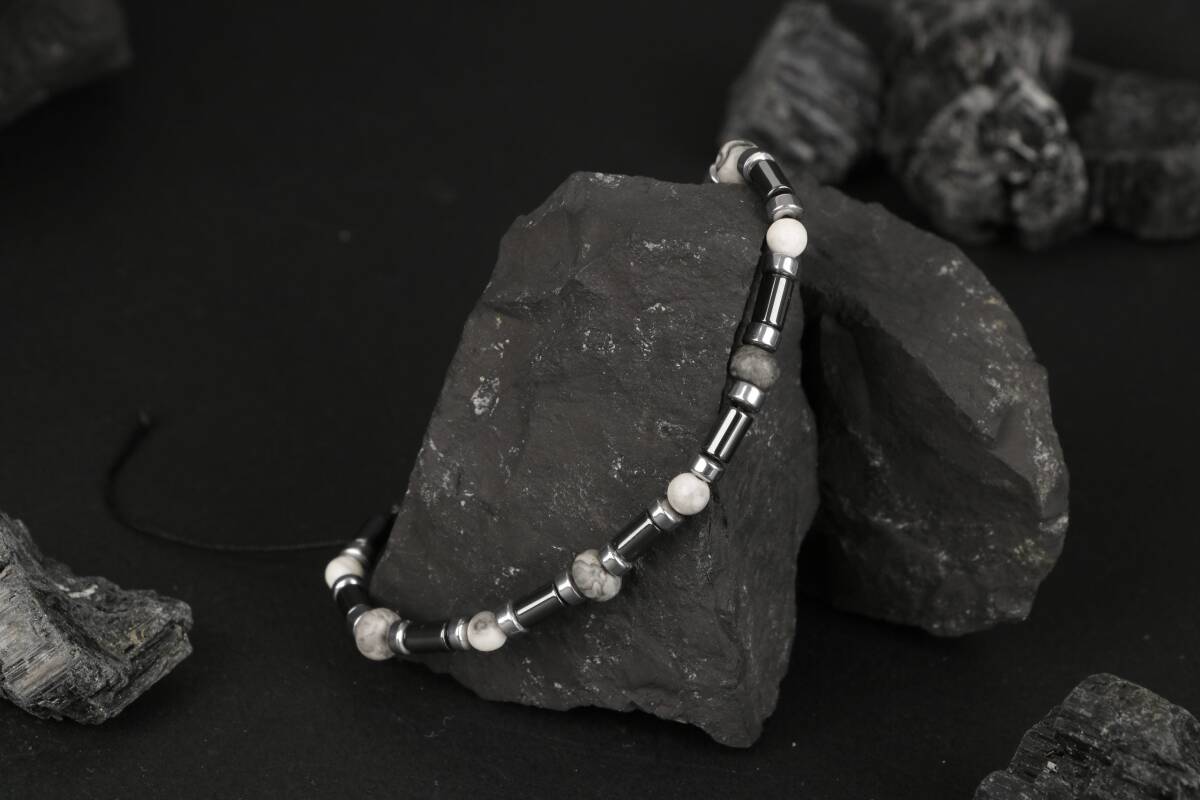 Gri Jasper-Hematit-Havlit Doğal Taş Bileklik - 3