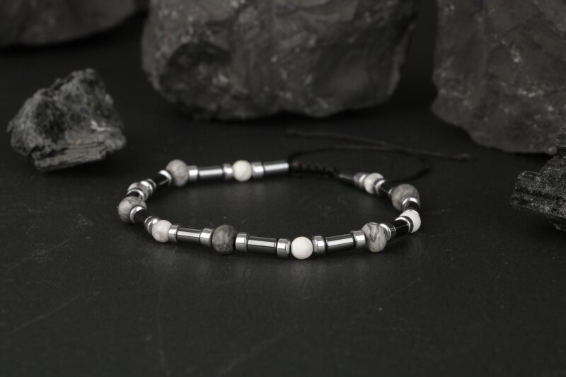 Gri Jasper-Hematit-Havlit Doğal Taş Bileklik - 4