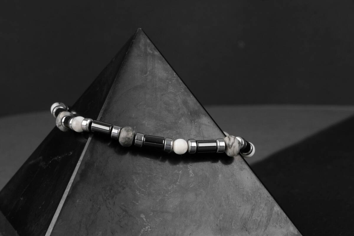 Gri Jasper-Hematit-Havlit Doğal Taş Bileklik - 5