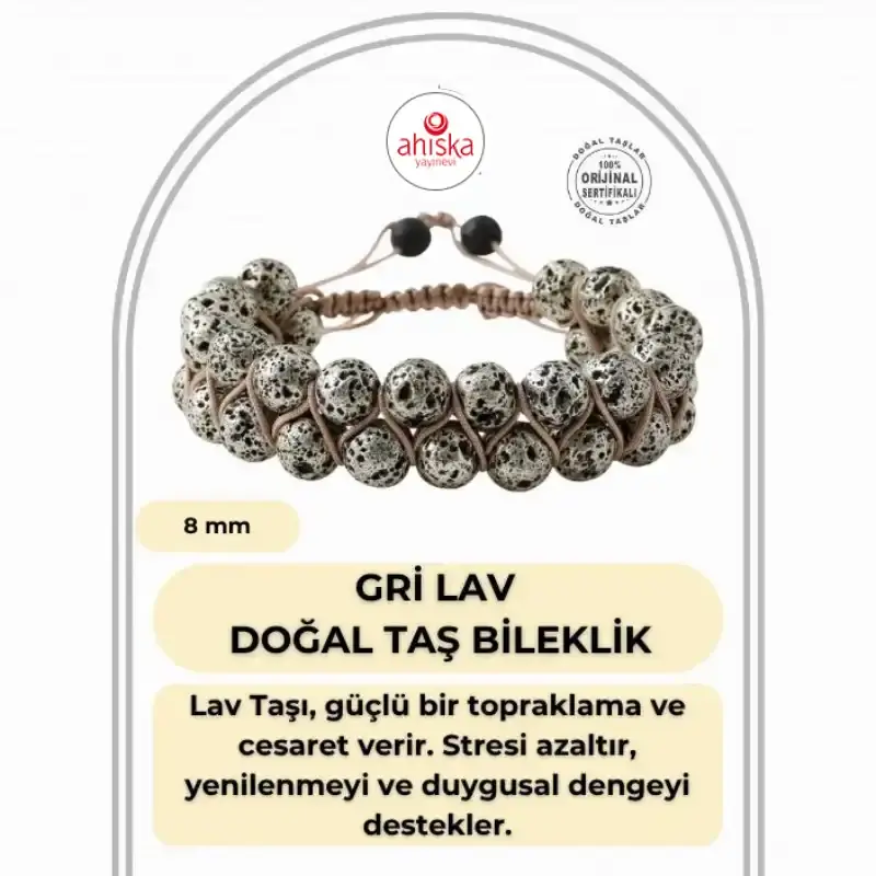 Gri Lav Taşı 8mm Çift Sıra Makrome Doğal Taş Bileklik
