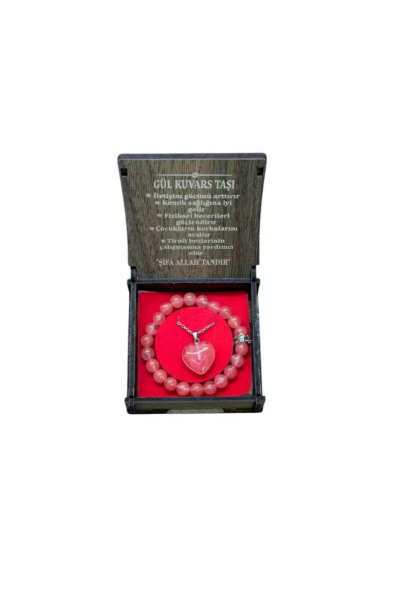 Gül Kuvars Taşı Kolye & Bileklik Set - 1