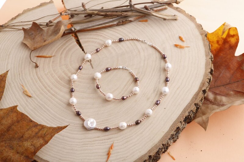 Gün Işığı, Hematit Aksesuar İnci Takı Seti - Doğal Taş